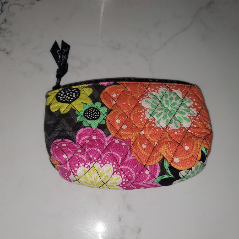 Vera Bradley Ziggy Zinnia Small Cosmetic Bag Mirror Floral Makeup Pouch